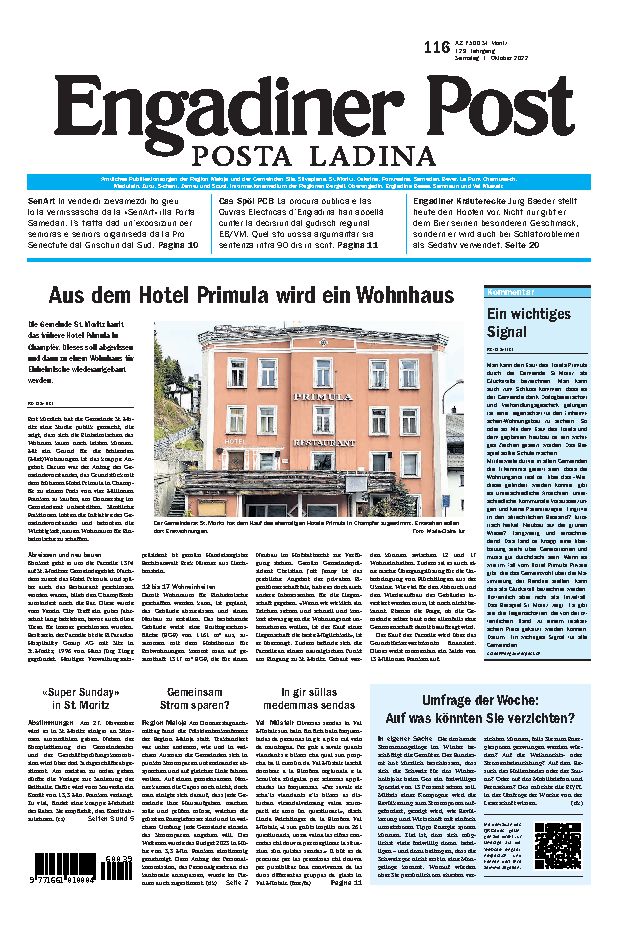 Engadiner Post Nr. 116 vom Samstag, 01.10.2022